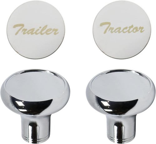 Chromowana gałka zaworu powietrza z błyszczącymi tabliczkami ze stali nierdzewnej "Ciągnik" i "Przyczepa" ... - Zdjęcie 2 z 8