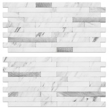 AULIGET 20 Sheets Faux Stone Peel and Stick Backsplash White Marble PVC Wall Til