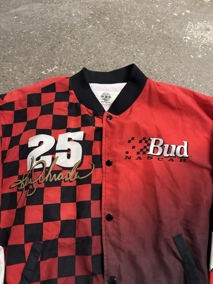 Vintage 90s Budweiser Nascar Racing Ken Schrader All Over Print Button Up Jacket - Image 3 of 4