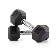 Image of Rubber Hex Dumbbell Pair – Cast Iron Weights Set Anti-Roll Design Home Workout