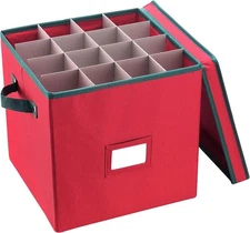 Christmas Decor Storage Box - Red Oxford Canvas Ornament Cube Chest Box, 