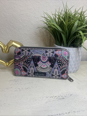 Sakroots Zip Around Wallet LLAMA Embroidery Colorful Medallions Aztec Large