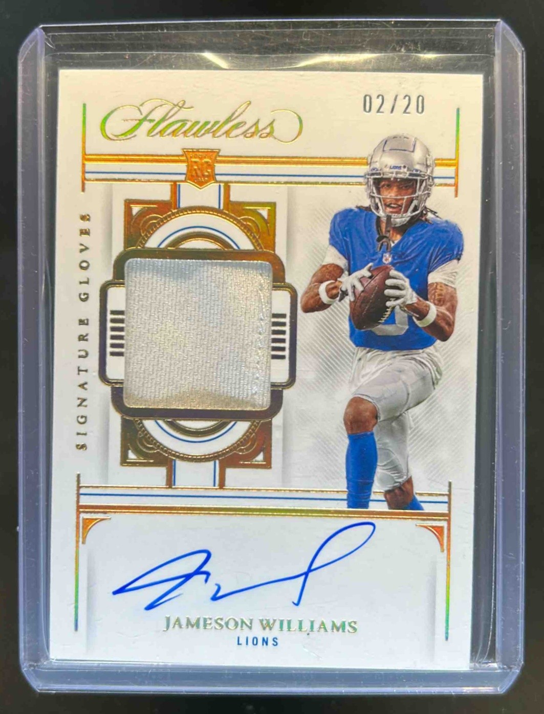 2022 Panini Flawless Jameson Williams Signature Gloves Auto RC #2/20 Lions