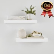 Mainstays White 16.5" Wood Floating Shelves, Set of 2