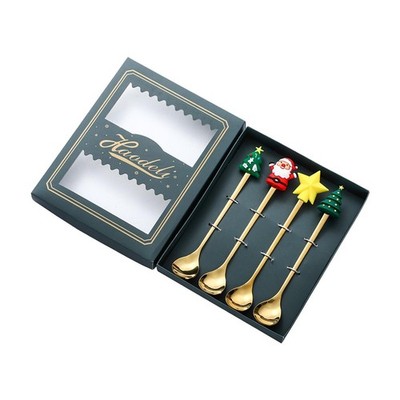 4 Stück Löffel Gabeln Weihnachtsbesteck Kaffeelöffel Utensilien Multifunktional
