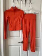 LULULEMON DEFINE CROPPED JACKET Nulu  25  Leggings Set Sz 2 Orange Red