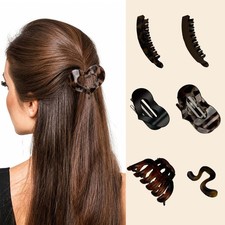 6Pcs Tortoise Shell Hair Claw Clip Heart Banana S Shaped Barrette Hair Accessory