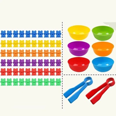 68 Pcs Rainbow Counting Bears with 6 Cups and 2 Tweezers Kids Learning Toy