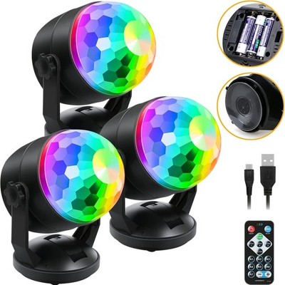 3-Pack Luditek Disco Party Lights   Sound Activated USB/Battery w/ Remote