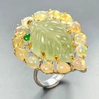 Handmade 24 ct+ Natural Prehnite Ring 925 Sterling Silver Size 8.5 /R459741