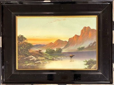 Ward (Anfang 20. Jahrhundert): Highland Lake Szene mit Rindern, Öl auf Karte