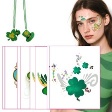 St Patricks Day Sparkle Glitter Temporary Tattoos - Shamrock and Clover Designs