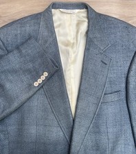 Vintage Lands End Tweed Blazer Mens 44L Blue Wool 2 Button Sport Jacket USA Made