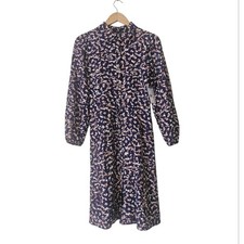 NWT Nine West Abstract Print Collared Midi Shirt Dress, Blue Tan Size Petite L