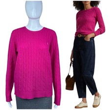 VTG Ralph Lauren Sport 100 Lambswool Cable Knit Crew Neck Sweater Preppy - MED