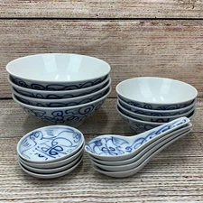 Canton Express Double Happiness Bowls, Spoons & Dishes, Blue Floral, 16 Piece