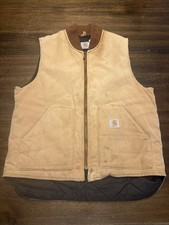 Carhartt Mens XL Brown Arctic Quilt Lined Vest Duck Canvas Jacket Brown