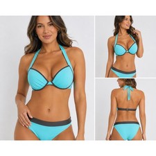 Tommy Bahama Bikini Set 34C/Large Aqua Blue gray Halter Underwire Swimsuit swim