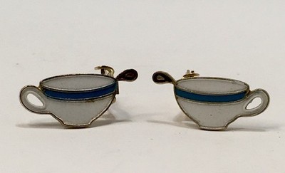 Vintage  Good To The Last Drop  Enamel Coffee Cup Clip-On Earrings