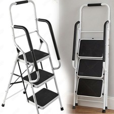 Stehleiter Haushaltsleiter mit 3 Stufen Profi Leiter Aluminium mit Regal Ablage