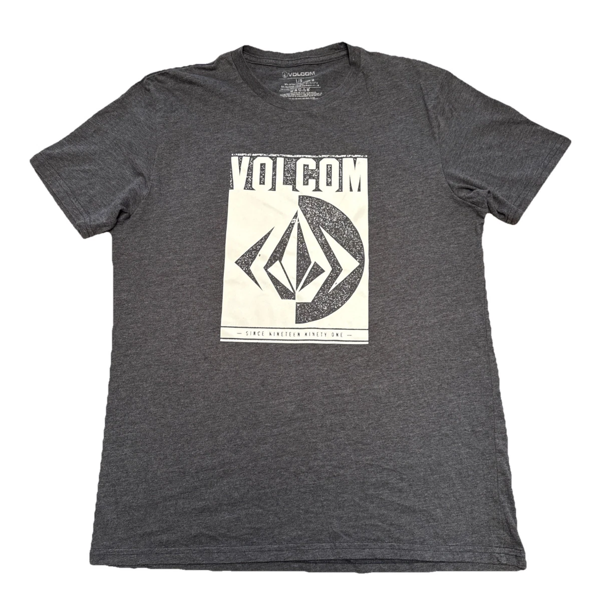 Chemise Volcom Homme Gris - T-shirt Manches Courtes Graphique Soft Skate Style Surf Y2K Taille M