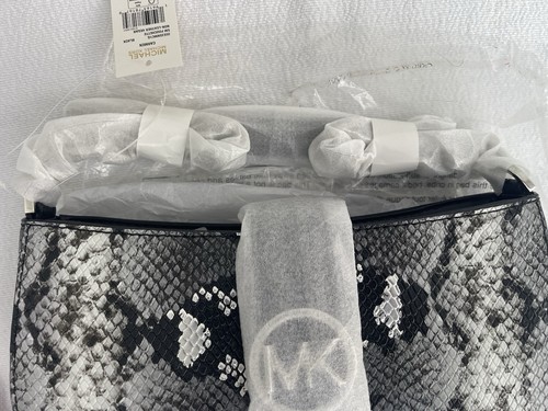 Michael Kors Carmen Small Two-Tone Snake Non-Leather Vegan Shoulder Bag - Black - Picture 8 of 13