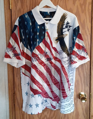 Cotton Traders Sport Polo Shirt Mens Patriotic American Flag Eagle We The People