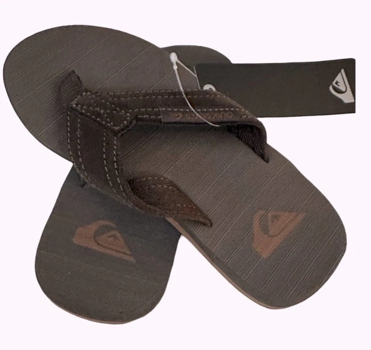 Quicksilver Boys Size 1 Carver Brown Suede Fixed Strap Flip Flop New - Image 4 of 4