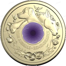 War Animals Remembrance 2024 Purple Poppy Coin $2 Two Dollar Australia Rare UNC
