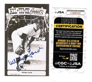 Whitey Ford Signed 1975 TCMA All time Greats Postcard - JSA Authentic