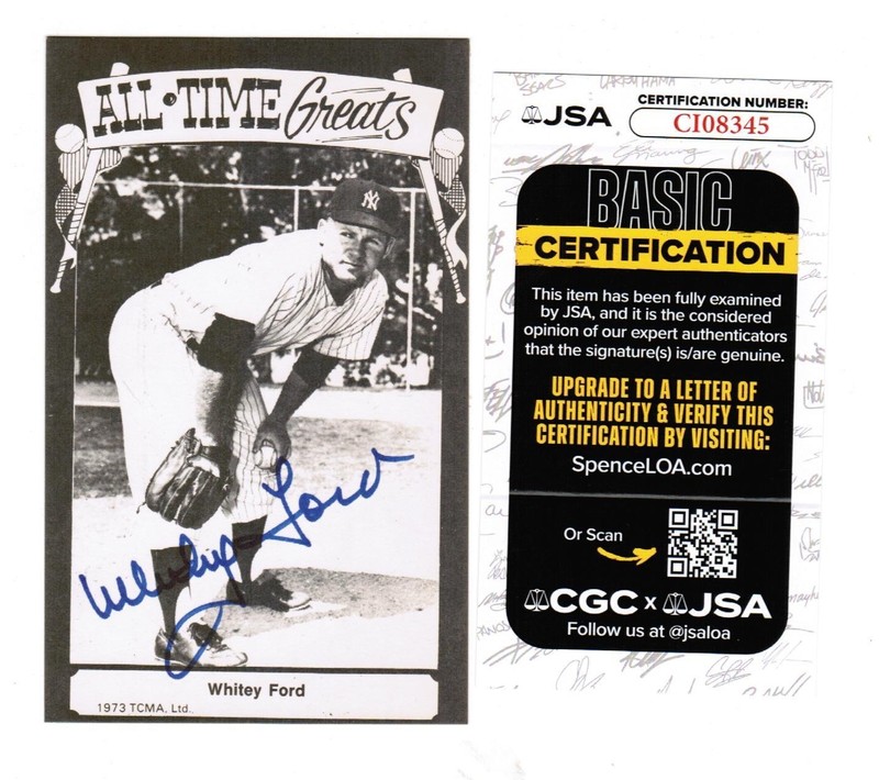 Whitey Ford Signed 1975 TCMA All time Greats Postcard - JSA Authentic