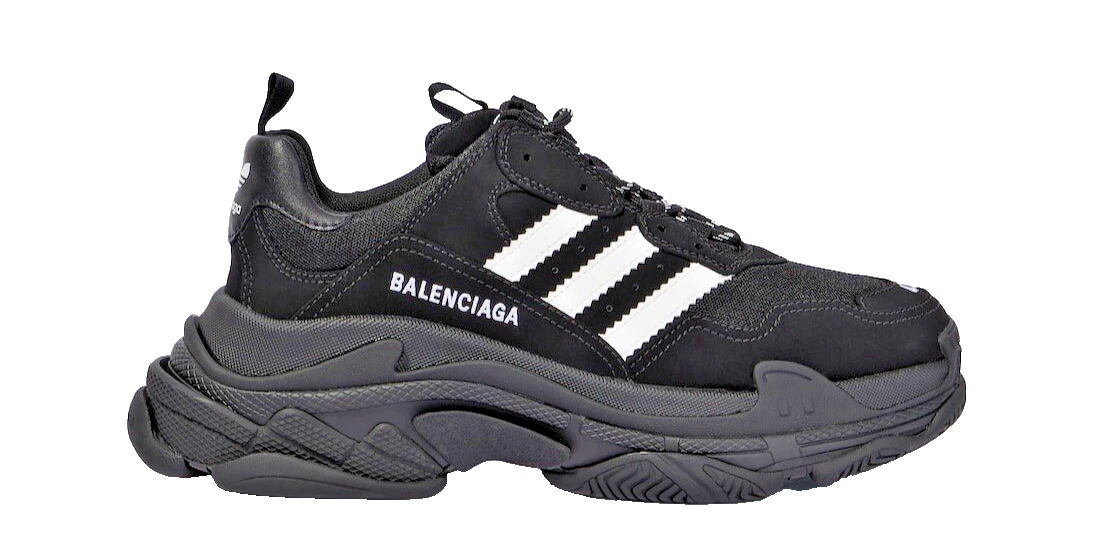 Balenciaga — BALENCIAGA x ADIDAS Triple S Black White Trainers Sneakers Size UK 9 BNIB