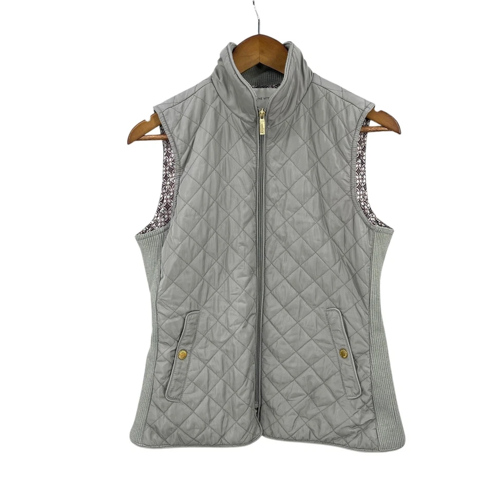 Adrienne Vittadini Puffer Vest Women Size S Academia Outdoors Gray Quilted Zip - Image 3 of 4