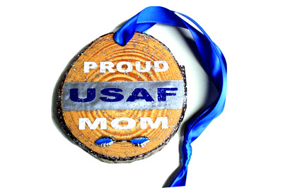Wood Christmas Ornaments, Handmade, Solid White Pine, Proud USAF Mom