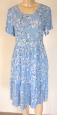 Taohuadao L Blue White Flower Elstic Waist Ruffle Knee Length Casual Dress