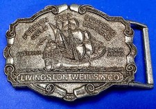 Livingston Wells  Bank Co - Foreign Gold Domestic Dealers Vtg. Boat Belt Buckle