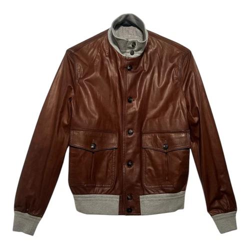 G. Inglese Handmade Leather Jacket - Brown - Bomber / Field Style - Size 50 - product listing photo