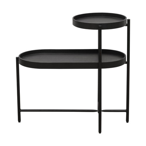 2-Tier Black Side Table End Table with Storage Sofa Table & Metal Frame - Picture 7 of 17