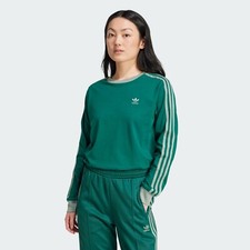 adidas Originals Womens size S Crew-Neck Long Sleeve Tee Collegiate Green 3-S