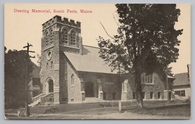 South Paris Maine~Deering Memorial~Vintage Postcard