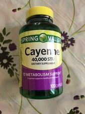 Spring Valley Cayenne Pepper 100 Capsules Pills Capsaicin 40,000 STU Free Ship