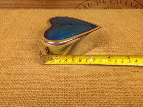 Decorative Blue enamel Heart shaped polished Aluminium Trinket pill box - Picture 7 of 15