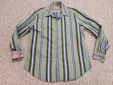 Robert Graham Shirt Mens Large Multi Striped Luxury Designer Contrast Flip Cuff