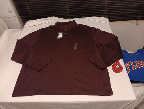 Van Heusen Never Tuck Strick Langarm 1/4 Knopfleiste Hemd Herren Größe 2XL Neu mit Etikett