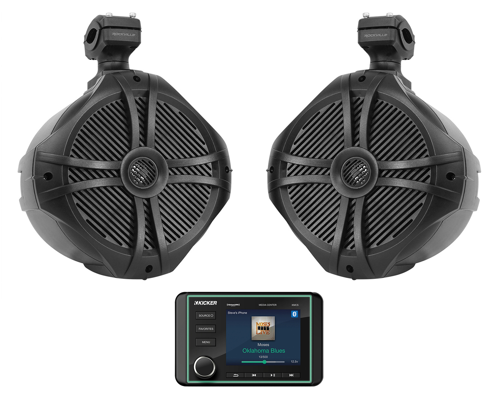 Морской цифровой медиаресивер KICKER KMC5 с Bluetooth 8 динамиками Black Tower