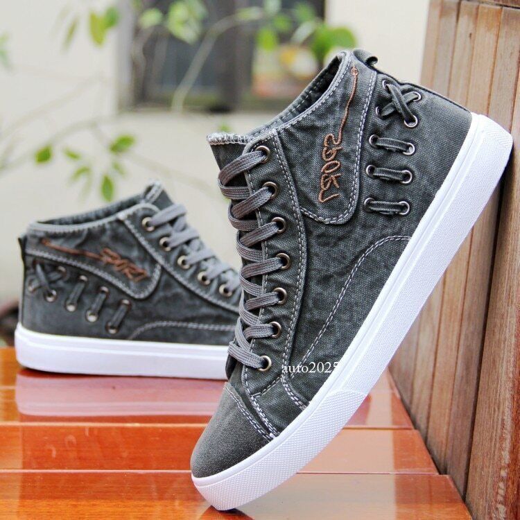 Men Denim Shoes Platform Sneakers Male High Top Canvas Shoes High