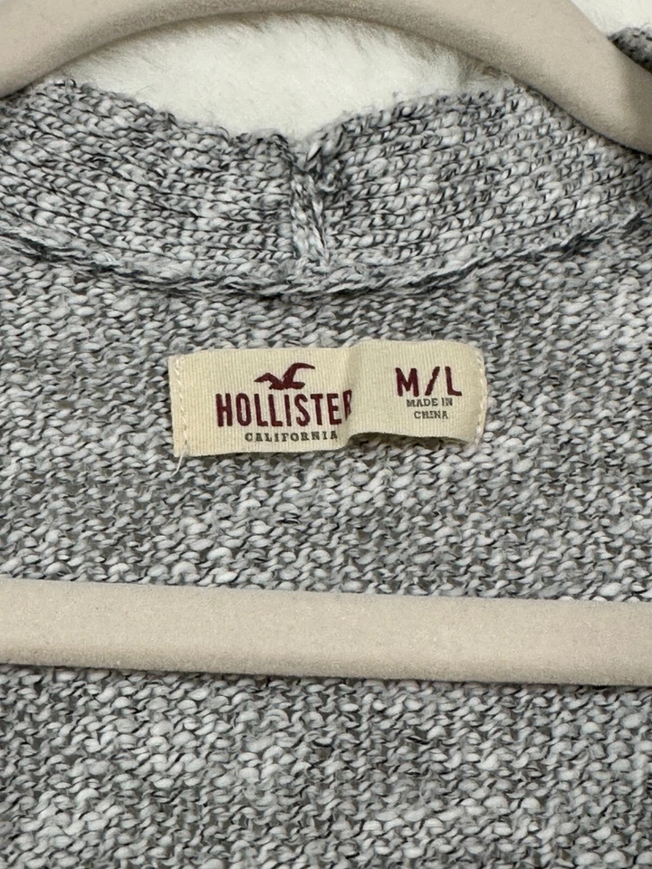 Hollister Cardigan Sweater Gray M/L Button Front Marled Knit Pockets Cozy - Image 3 of 4