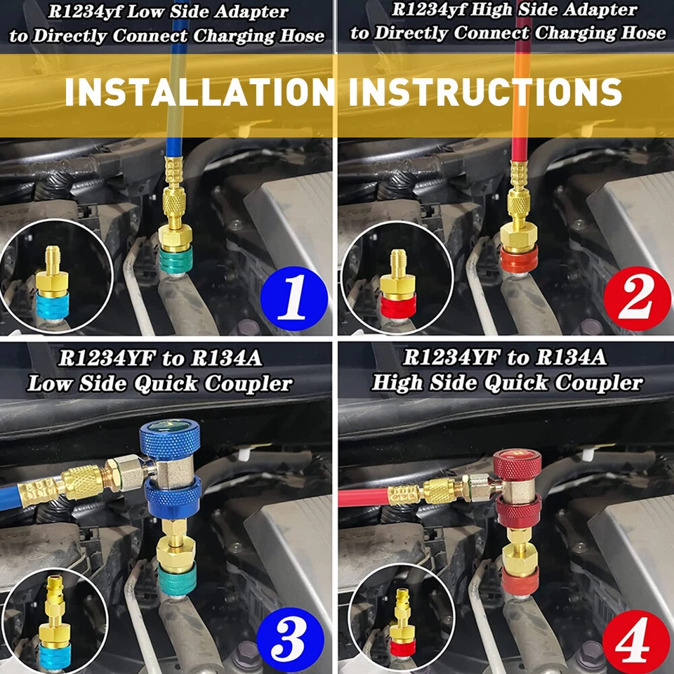 Kit adaptador de conversión rápida R1234yf a acoplador R134a coche se adapta a aire acondicionado lado alto bajo Foto 2 de 4
