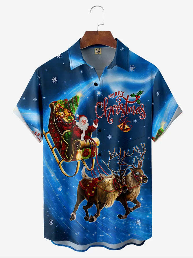 Santa Claus Sleigh Night Sky Hawaiian Shirt Design