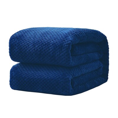 Soft Fluffy Lightweight Waffle Pattern Polyester Flannel Fleece Throw Blanket